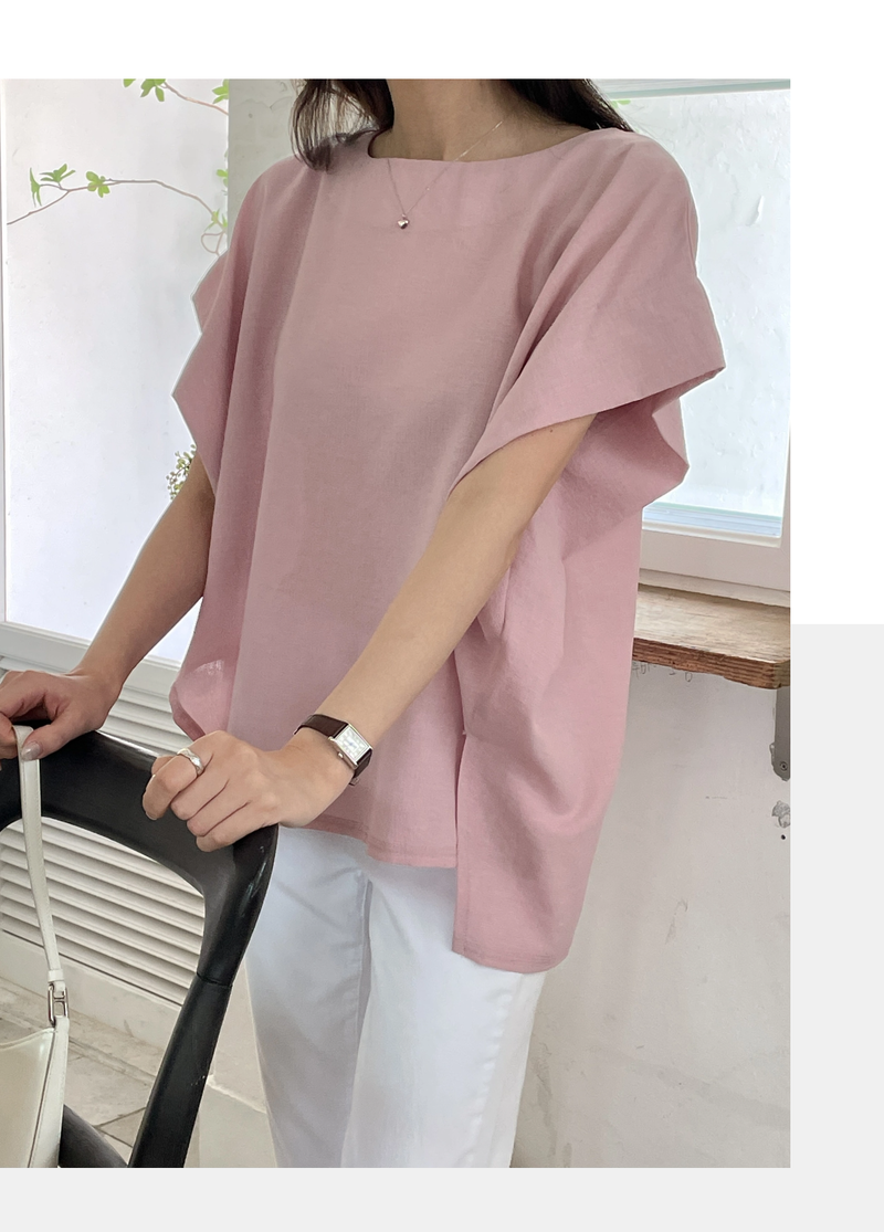 ELEGANT Relaxed Boxy Fit Women's Summer Blouse with Short Sleeve One-Shoulder Plain Dyed Polyester/Cotton Material Made in Korea