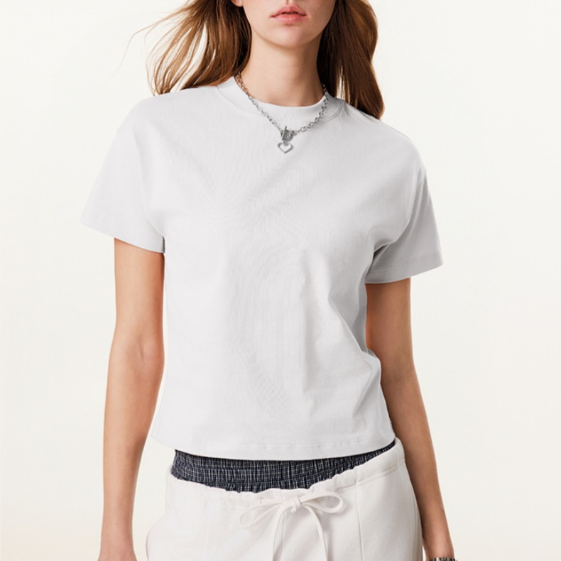 Custom logo Women's Solid Color Casual Embroidered Short Top Print Athletic Regular Shoulder T-Shirt for Women