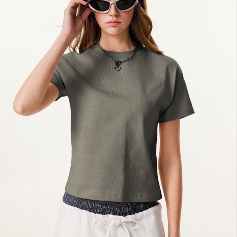 Custom logo Women's Solid Color Casual Embroidered Short Top Print Athletic Regular Shoulder T-Shirt for Women