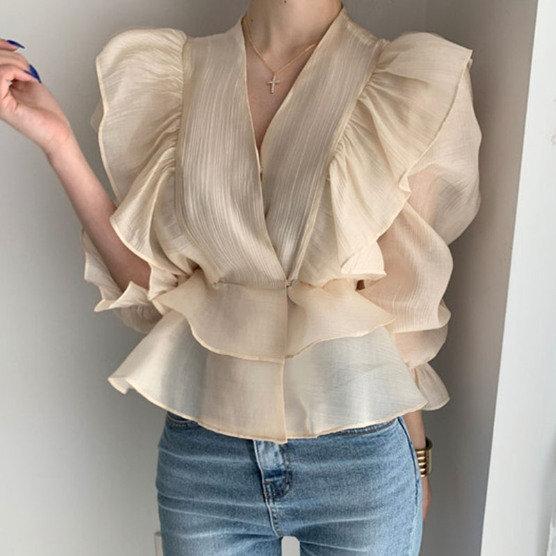 Women's 2024 Spring Turtleneck Casual Blouse/Top Embroidery Long Sleeve Vintage Design Front Logo Breathable Anti-shrink Satin