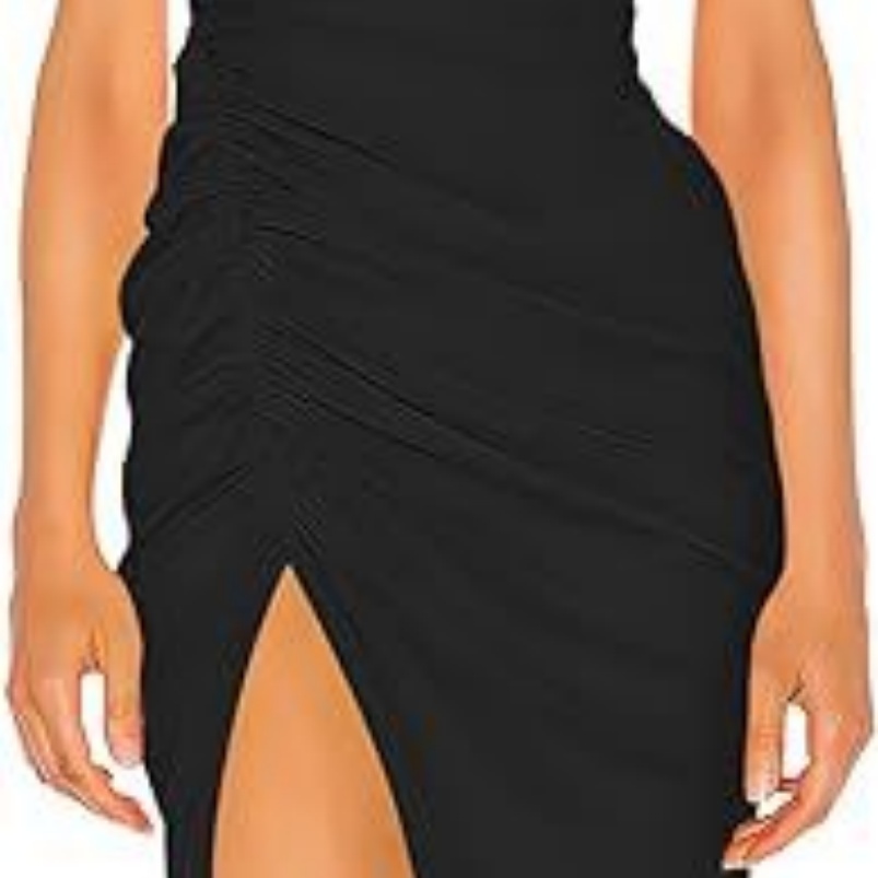 Women's One-shoulder Pleated Sheath Dress Sexy Sleeveless Slit Mid-length Party Cocktail Wedding Guests