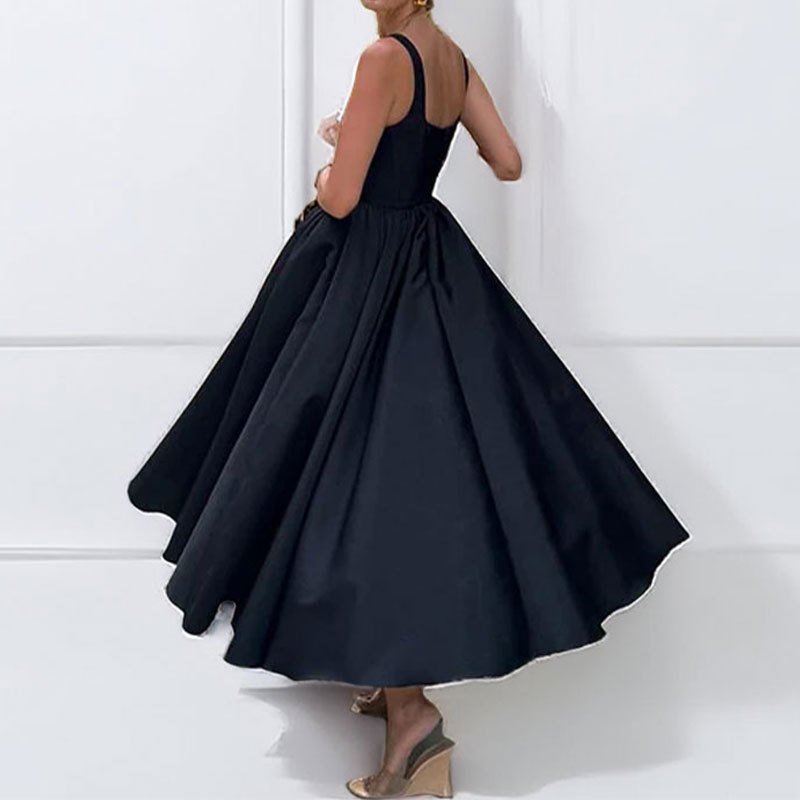 Women's Elegant Square Neck Cami Dress with Ruched Waist Flared Skirt Wholesale Casual Dresses for Daily Wear Fast Shipping