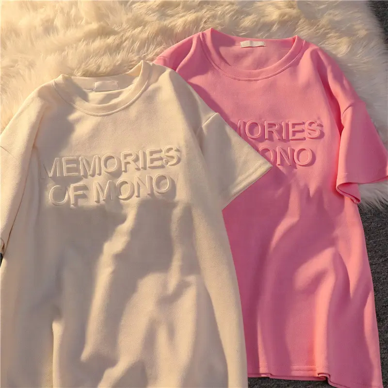 Custom New Trend Fashion Round Neck Women's T-Shirt Personalized 3D Embossed Printing Breathable Knitted Fabric Custom Logo