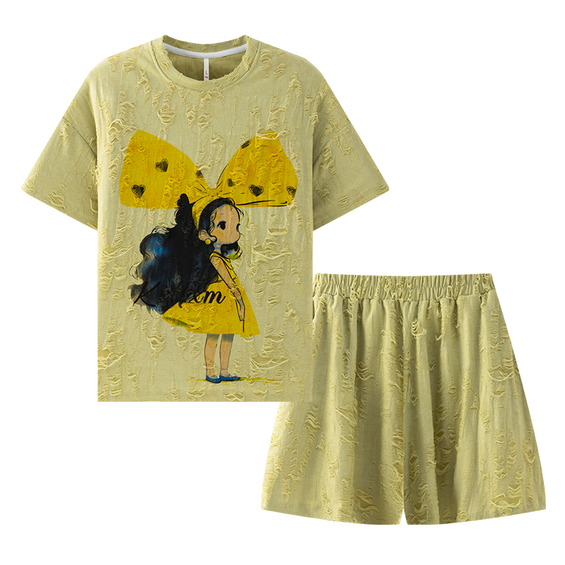 Summer Short Sleeve 2 Piece Loungewear Homewear Short-sleeved Women's Pajamas Set