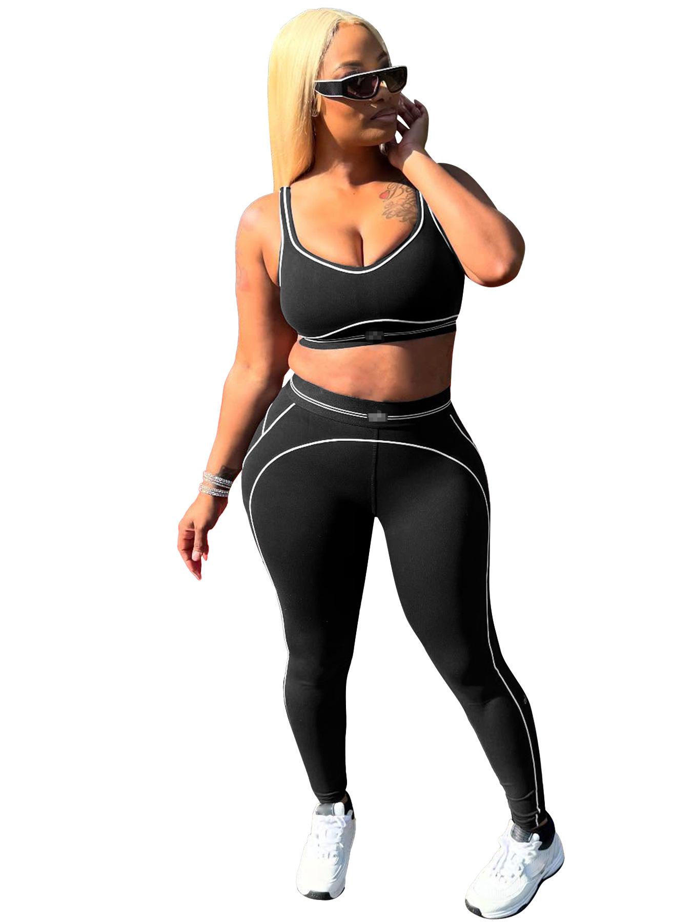 Women's Two-Piece Sports &amp; Leisure Gym Wear Activewear Solid Pattern Workout Sets with Front Logo for Gym Clothes