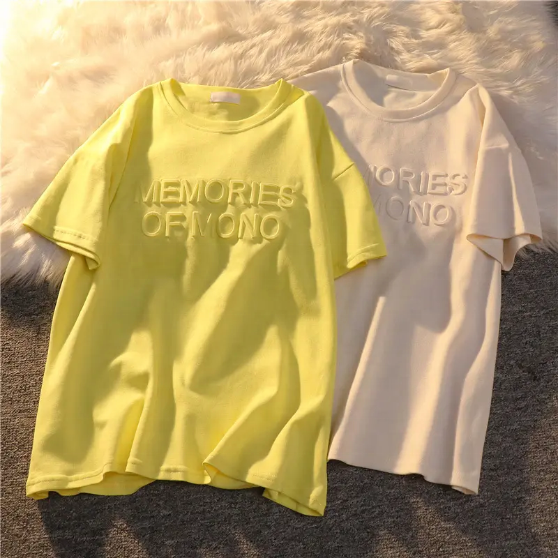 Custom New Trend Fashion Round Neck Women's T-Shirt Personalized 3D Embossed Printing Breathable Knitted Fabric Custom Logo