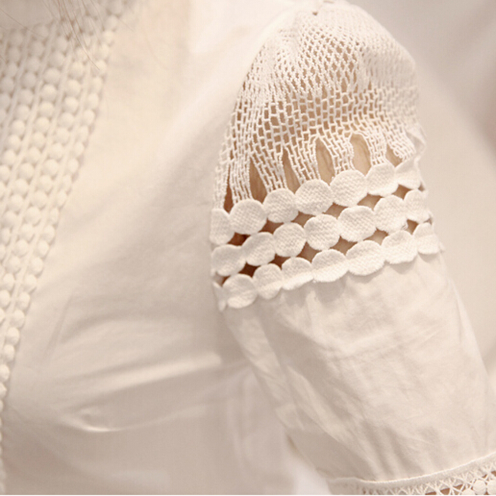 TKAN729 Custom Women's Slim Long-Sleeve Blouses with Lace Hook Flower Hollow White Shirt Decorated Sequins Embroidery Feathers