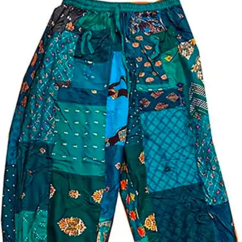 India Women's Breathable Harem Pants Mid Waist Casual Boho Palazzo Maternity PJ Clothing Elastic Waist Print Pattern for Summer