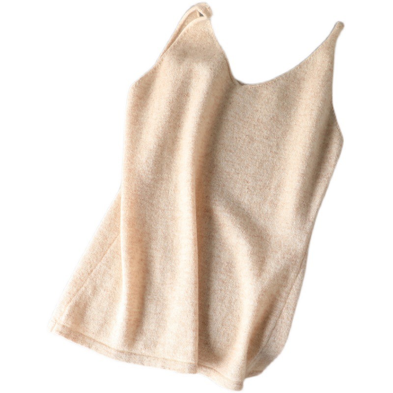 WT50 Women's Breathable Casual Cashmere Knit V-Neck Camisole Short Sleeveless Top for Autumn/Winter Fitted Layering Vest