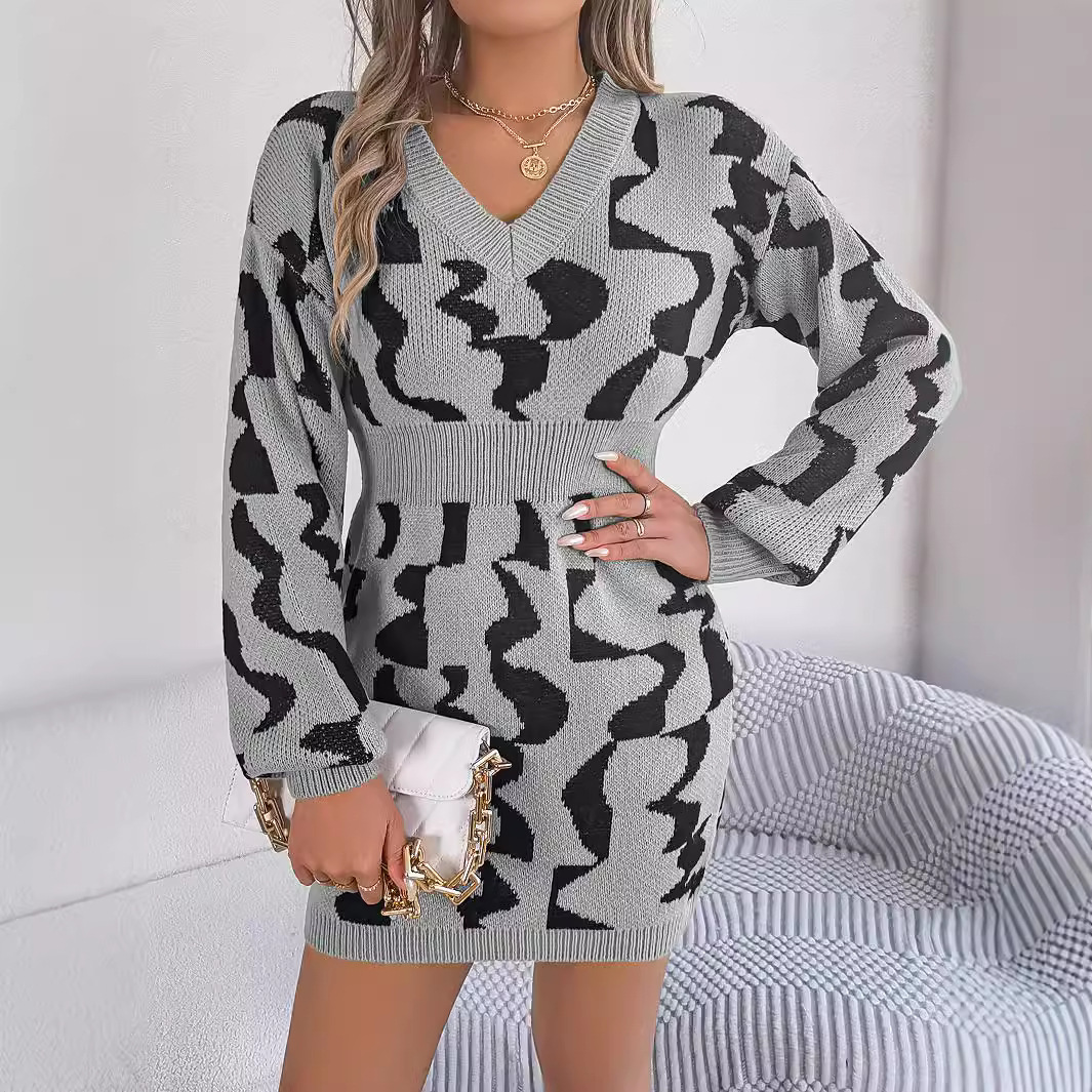 KinLing New Arrivals Popular Wool/Acrylic Sweater Dress Regular Sleeve Autumn Winter Women's Clothing Flowers Embroidery Knitted