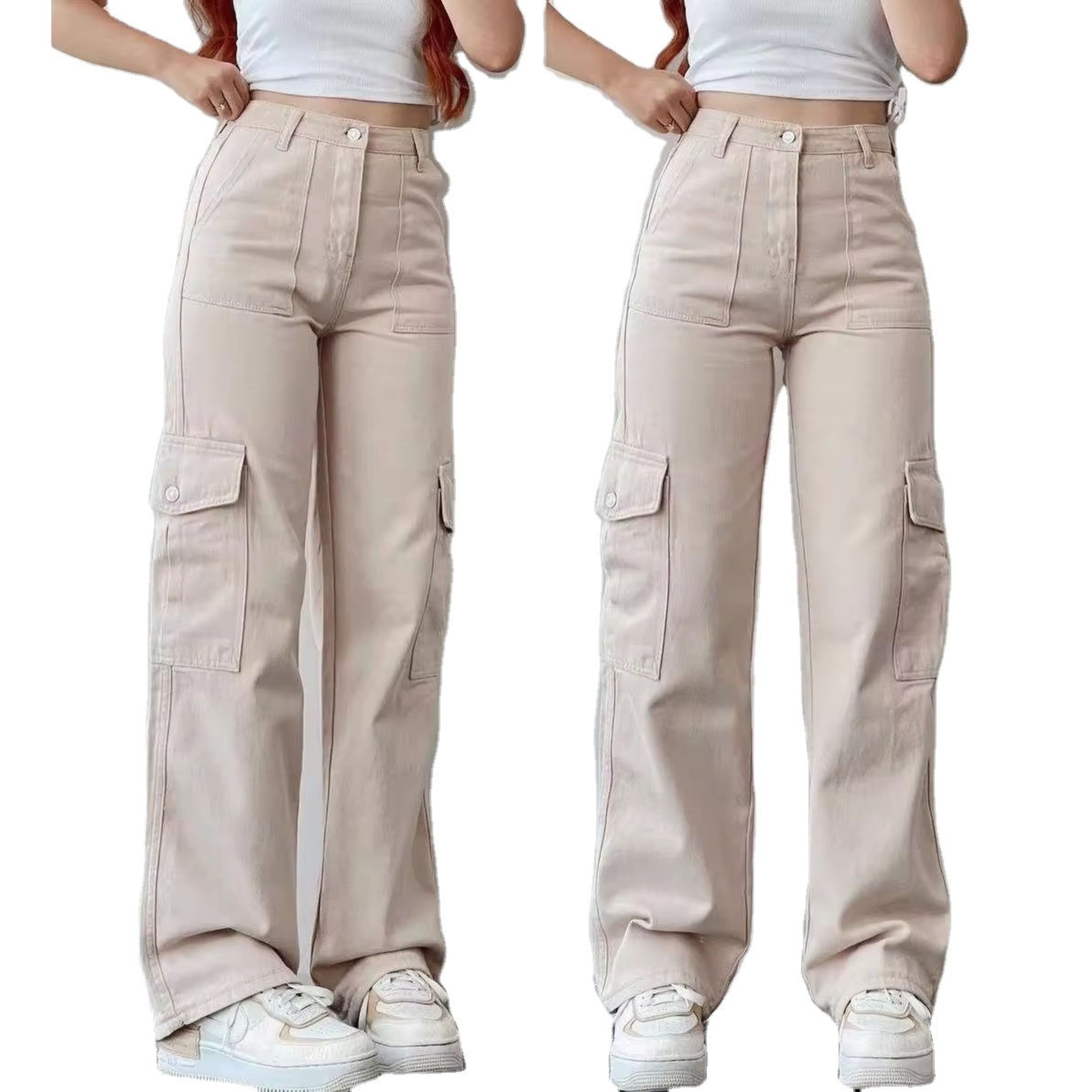 Mid-Waisted Plus Size Casual Cargo Pants for Women with Trendy Functional Design and Multiple Pockets
