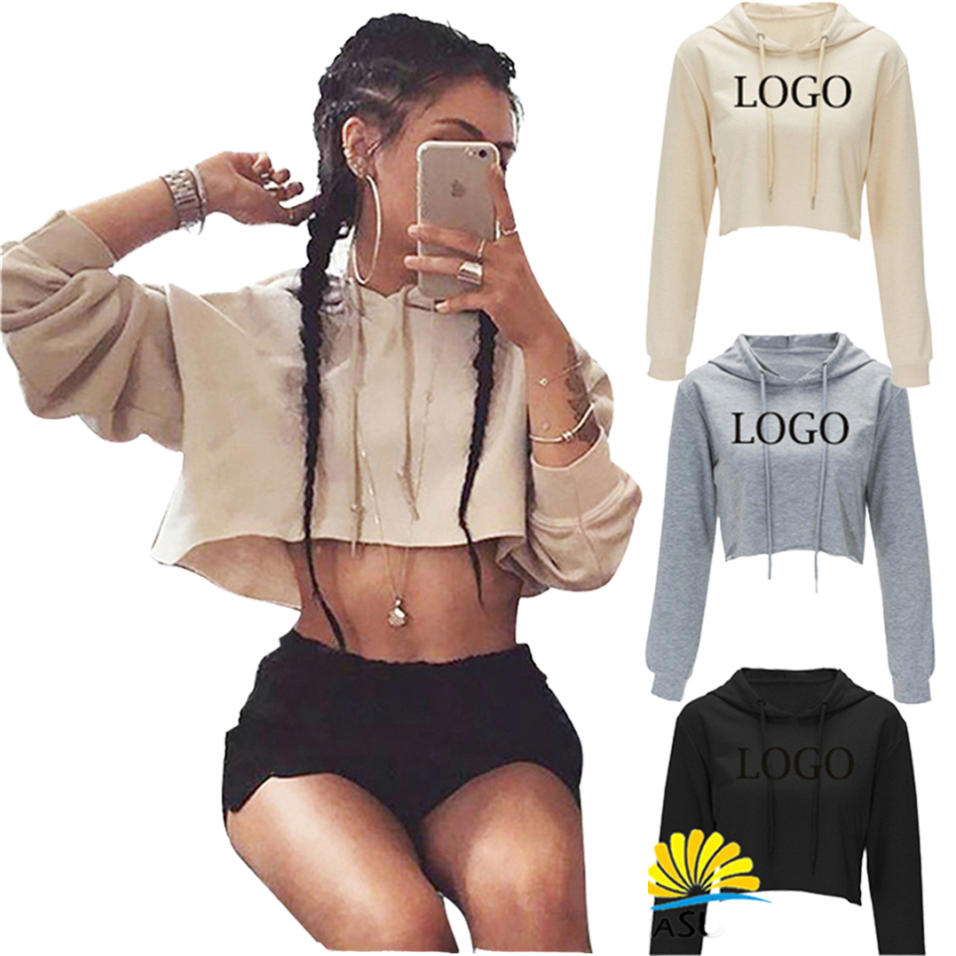 Women's Cotton Blend Lightweight Breathable French Terry Hoodie Custom Logo Crop Top for Summer &amp; Spring Casual Autumn Style