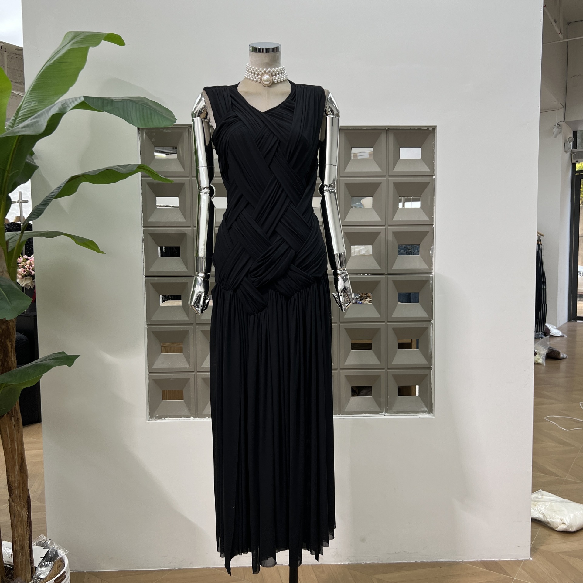 Elegant Ladies Autumn New Product Design Sense Woven Cut Slim Fit Vacation Style Slit Dress