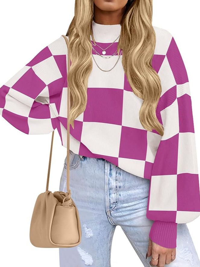 Women's 2026 Fall Fashion Turtleneck Long Sleeve Striped Ribbed Knit Loose Pullover Sweater Tops