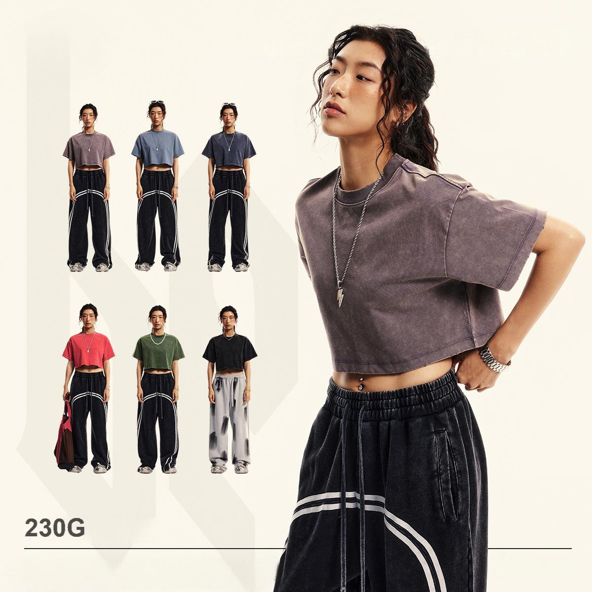 Vintage Summer Sorona Knitted Loose Fit Women's Round-Neck Pullover Fitness Blouse Short-Sleeved Washed T-Shirt