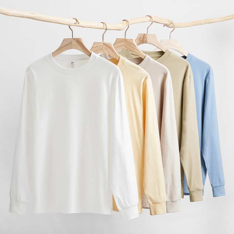 Women's Casual White T-Shirt 230g High Quality 100% Cotton Long Sleeved Round Neck Oversized Loose Bottom