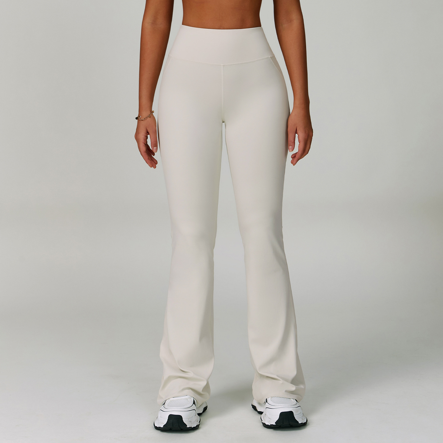 Women's High-Waisted Wide-Leg Flared Sports Pants with Push-Up Feature Solid Pattern Elastic Waist Closure Casual Running