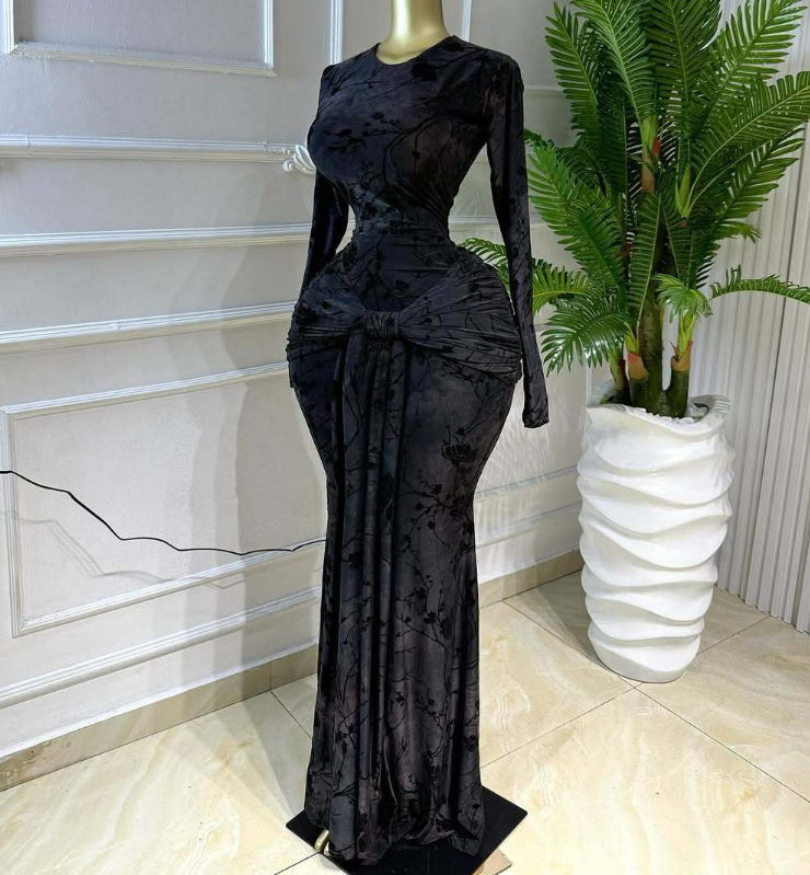 STOCK 5Colors Print Women's Dress Long Sleeve Maxi Dress Full Length Curved Robe Plus Size Vestidos S-2XL