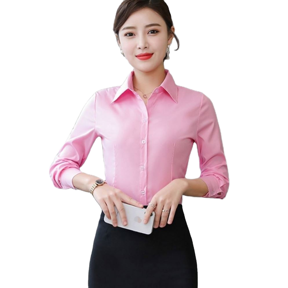 New Arrival Women's Long Sleeve Office Blouse S-5XL Solid Color Formal Business Top with Lapel Button Summer Casual Shirt