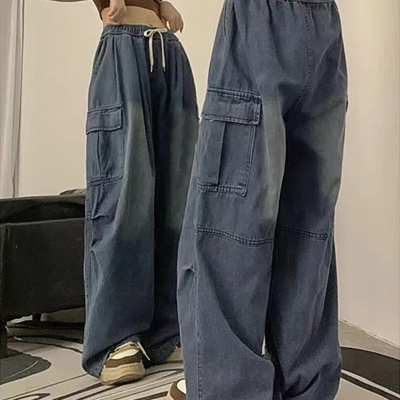 Custom OEM Manufacturer Vintage Pockets High Waist Streetwear Baggy Casual Ladies Long Parachute Cargo Pant for Women Trousers