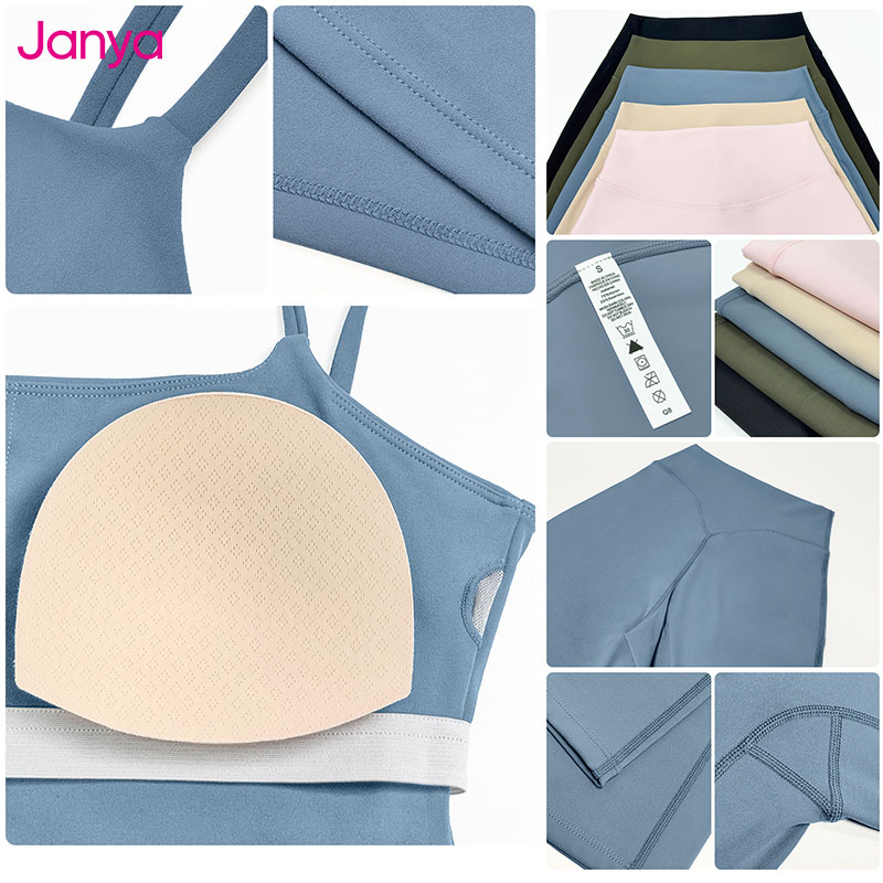 Janya Breathable Gym Suit Outfit Set for Women Fitness Workout Crop Tank Stretch High Waist Leggings Two Piece Activewear Sets