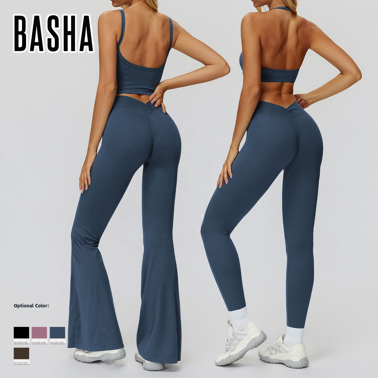 BASHAsports Women's Seamless Yoga Set Sports Bra Jacket Flare Leggings Workout Activewear Custom Logo