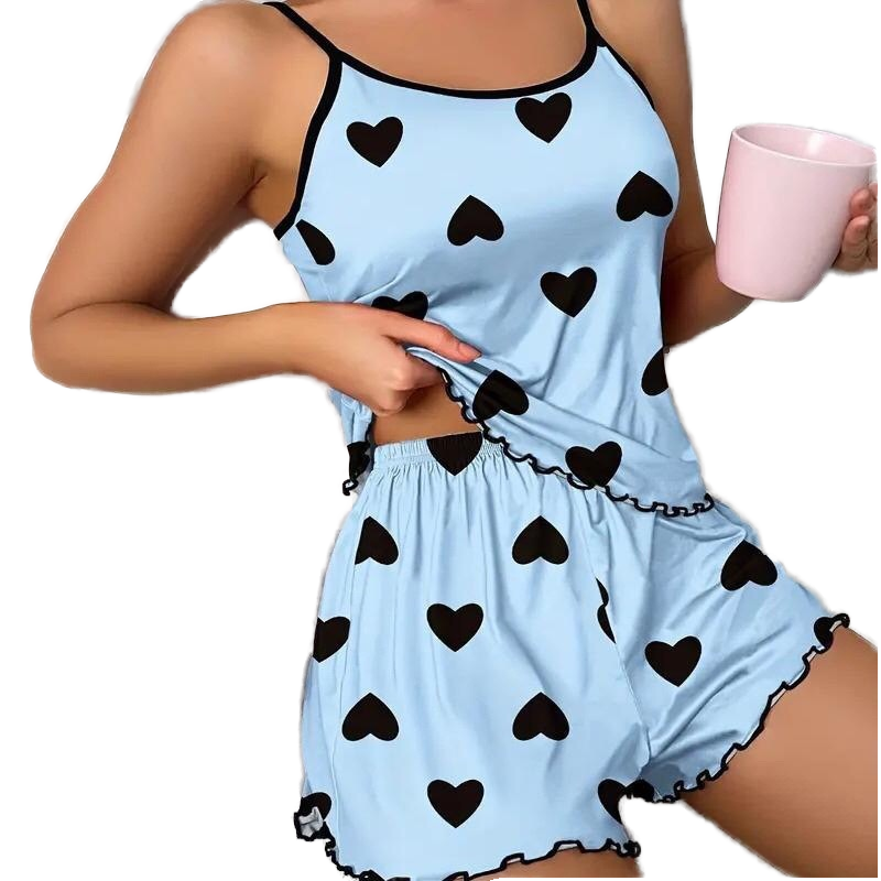 Wholesale Summer Sleeveless Top Short Pants Bow Print 2Pcs Girls Sleepwears Milk Silk Casual Women's Pajamas Set