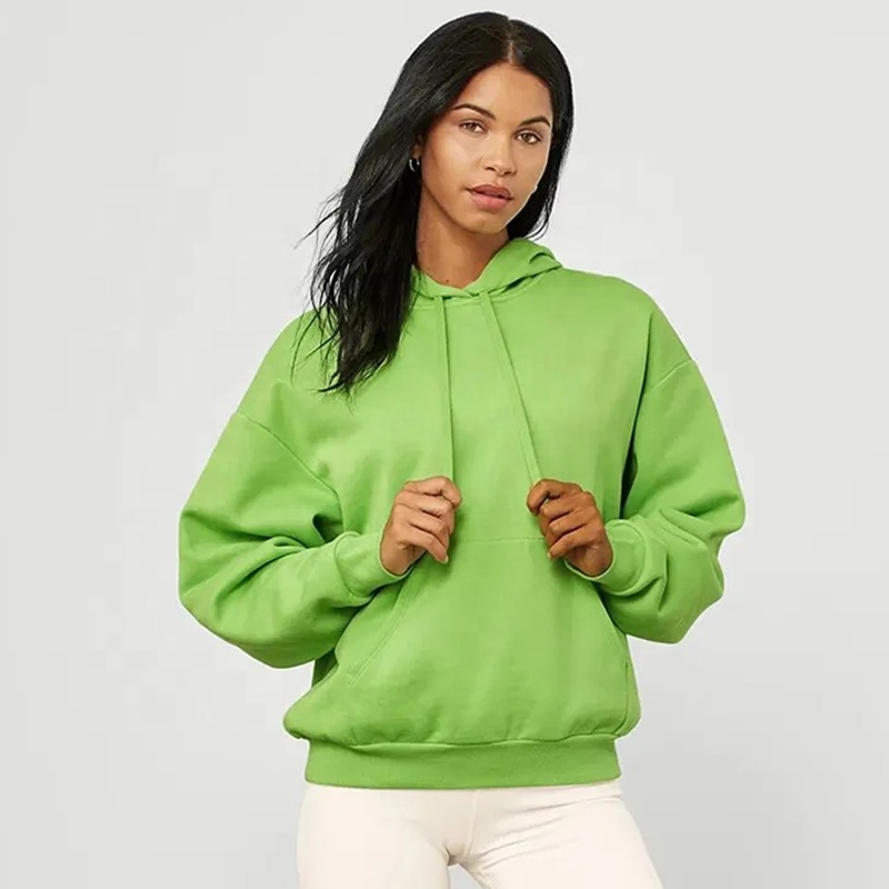 High Quality 360g Heavyweight Knitted Fleece Hip Hop Winter Oversized Hoodie Anti-Pilling Front Custom Women's 100% Cotton