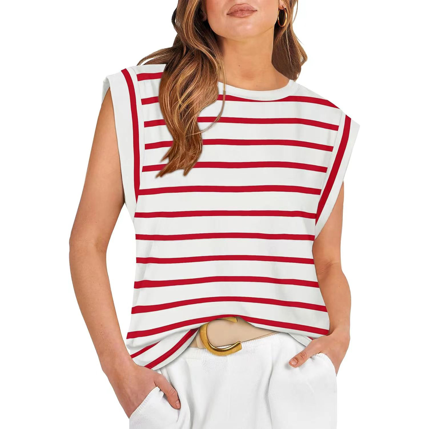 Summer Tops Collection Women's Striped Round Neck Loose ShortSleeve Camisole 2025 Ladies Tops for Women Fashion Women's Clothing
