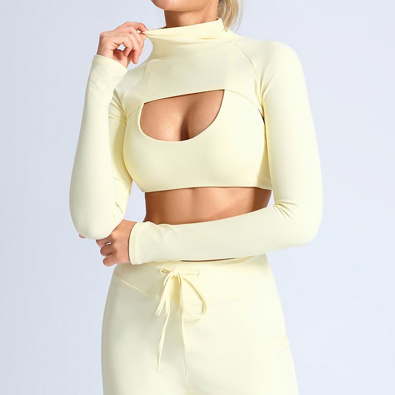PASUXI Custom Front Logo Women's Long Sleeve Yoga Set Hollow Out Quick Dry Four-Way Stretch 3-Piece Gym Activewear