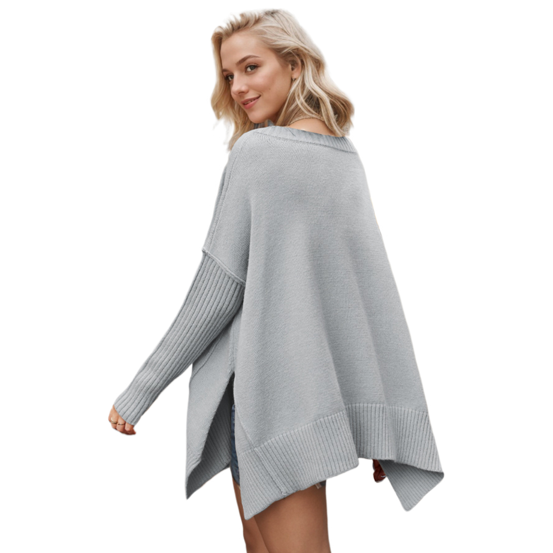New Arrival Women's V-neck Big Size Fashion Knit Sweater Sexy Pullover Sweater