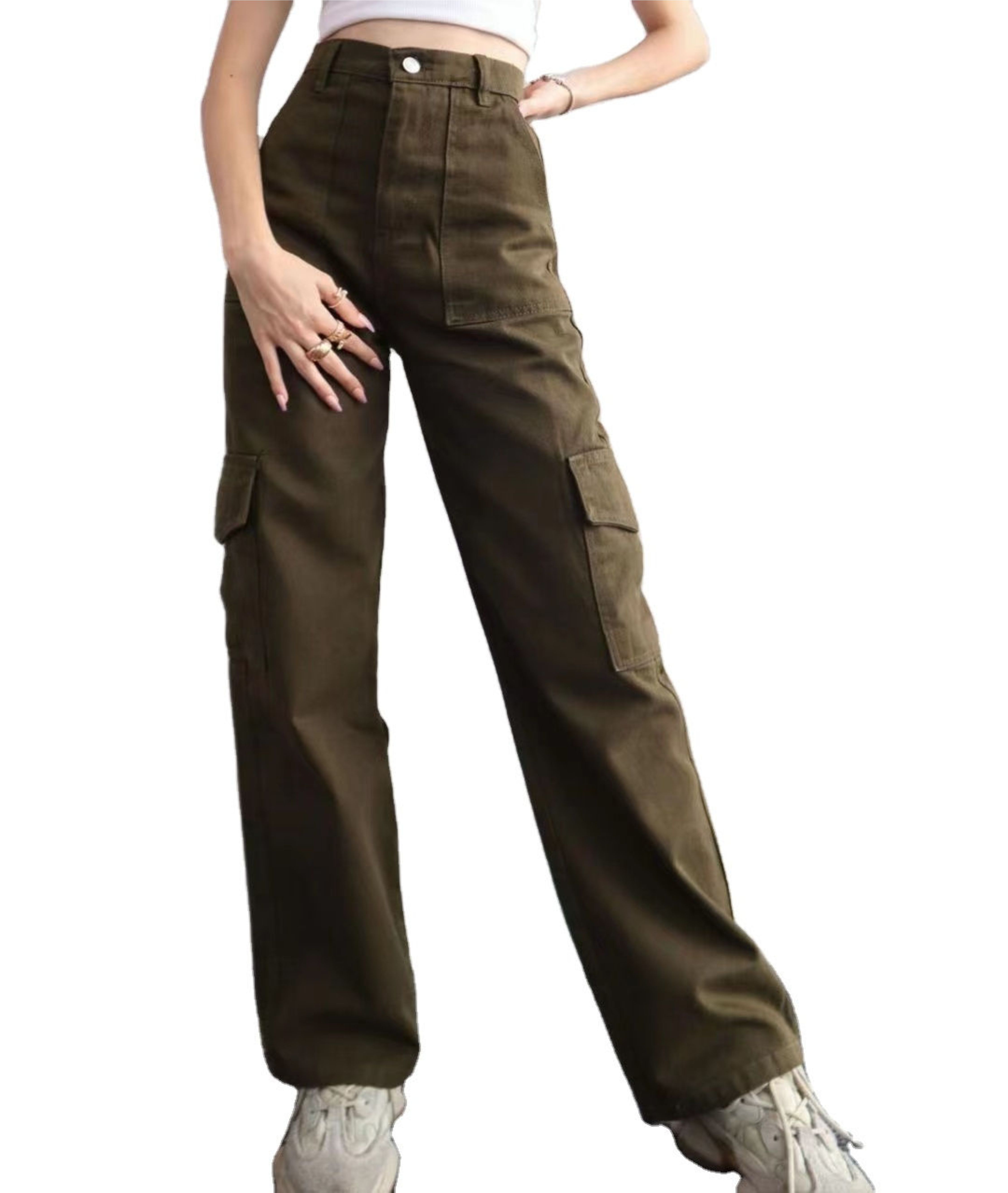 Mid-Waisted Plus Size Casual Cargo Pants for Women with Trendy Functional Design and Multiple Pockets