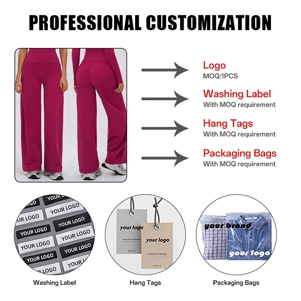 Custom Logo Women's Fleece Wide Leg Sports Pants Women Fold Over Waist Flare Leg No Front Seam Boot Cut Yoga Pants Leggings