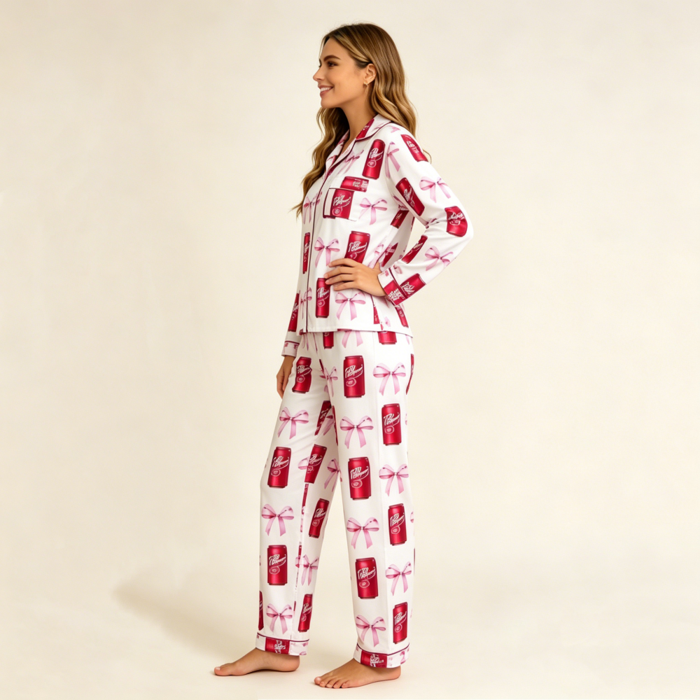 Cooling Knitted Bamboo Viscose Women Long Sleeve Temperature Regulating Sleepwear Breathable Moisture-Wicking 2-Pc Pajama Set
