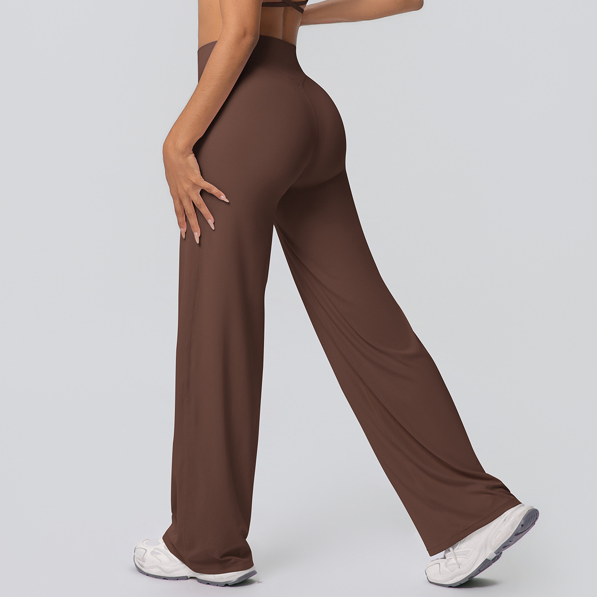 Women's New Double Brushed Solid Color High Waist Loose Breathable Yoga Wide Leg Pants, Running Fitness Flared Pants