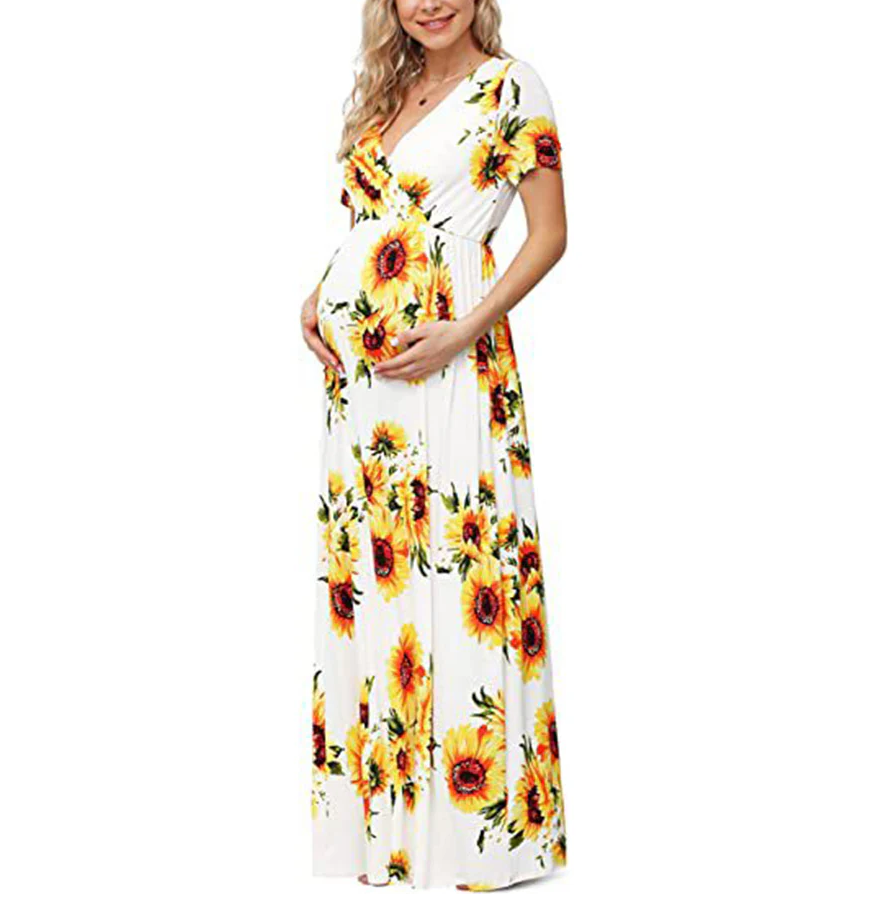 2026 Plus Size Pregnant Women Fashion Mandarin Collar Chiffon Maternity Dress Cashmere Lace Double-Layer Collar Button