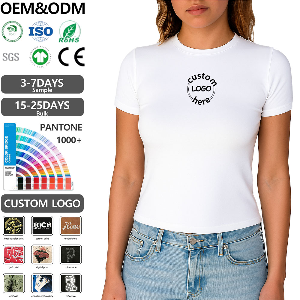 Customized Solid-color 100% Cotton Casual Slim Fit Crew Neck Anti-Wrinkle Eco-Friendly Quick Dry Breathable Women's T-shirt