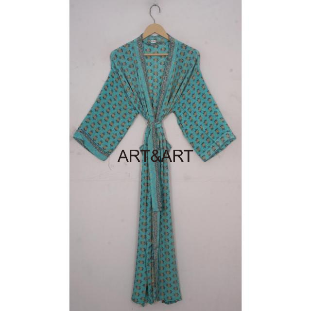 Women's Comfortable Soft Silk Maternity Shower Robe with Belt Breathable Summer Spring Vintage Indian Design