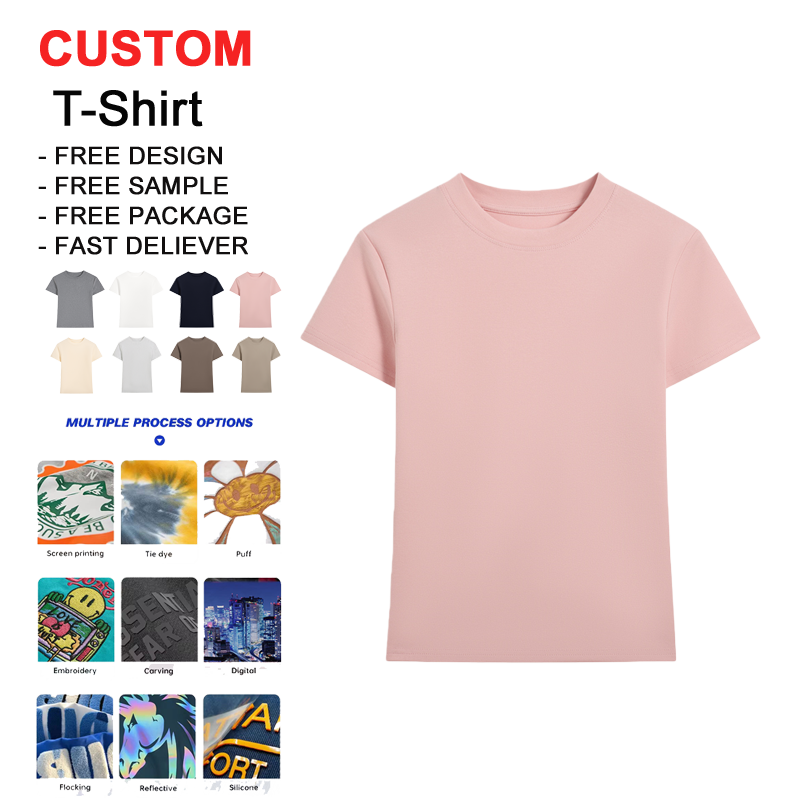 High Quality Cotton 3D Embossed Slim Fit Plain O Neck 220GSM Summer T-shirts Custom Logo Women CustomT-Shirt T-Shirts Wholesale