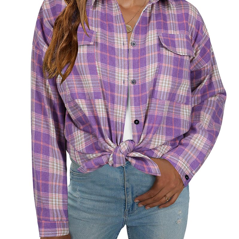 Women's Flannel Shirts Plaid Casual Blouse Long Sleeve Women Shirt Fall Tops