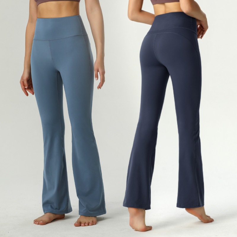 High Waist Solid Yoga Pants Women's High Elastic Casual Slimming Naked Sports Fitness Quick-drying Flared Sweat Yoga Pants