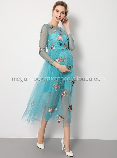 2026 Plus Size Pregnant Women Fashion Mandarin Collar Chiffon Maternity Dress Cashmere Lace Double-Layer Collar Button