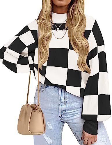 Women's 2026 Fall Fashion Turtleneck Long Sleeve Striped Ribbed Knit Loose Pullover Sweater Tops