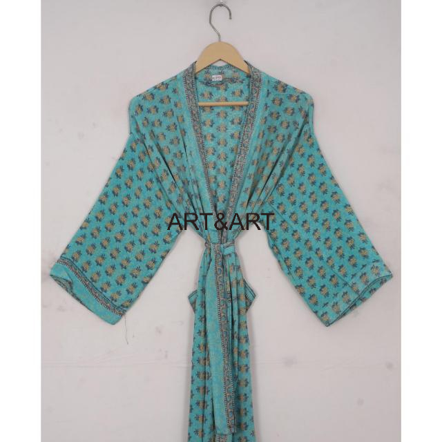 Women's Comfortable Soft Silk Maternity Shower Robe with Belt Breathable Summer Spring Vintage Indian Design