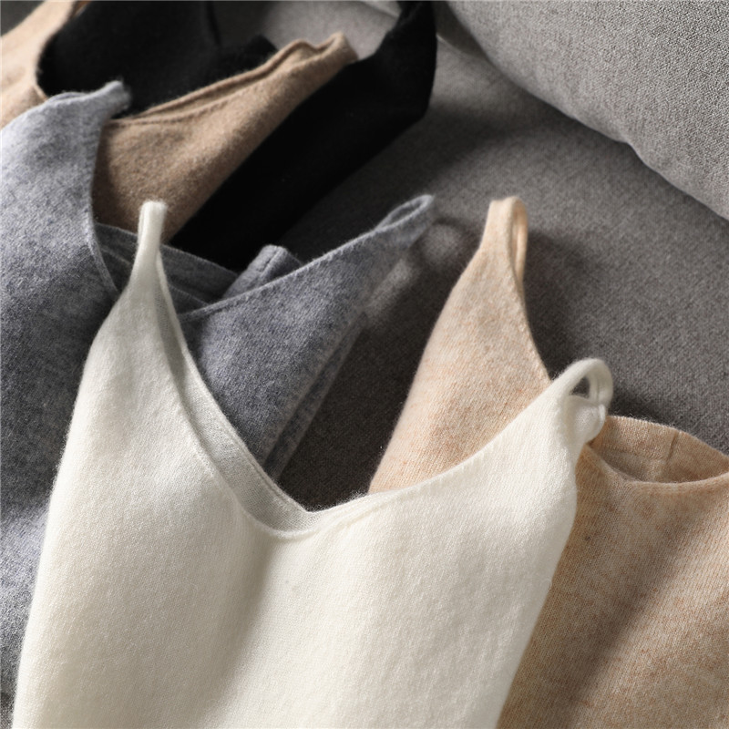 WT50 Women's Breathable Casual Cashmere Knit V-Neck Camisole Short Sleeveless Top for Autumn/Winter Fitted Layering Vest