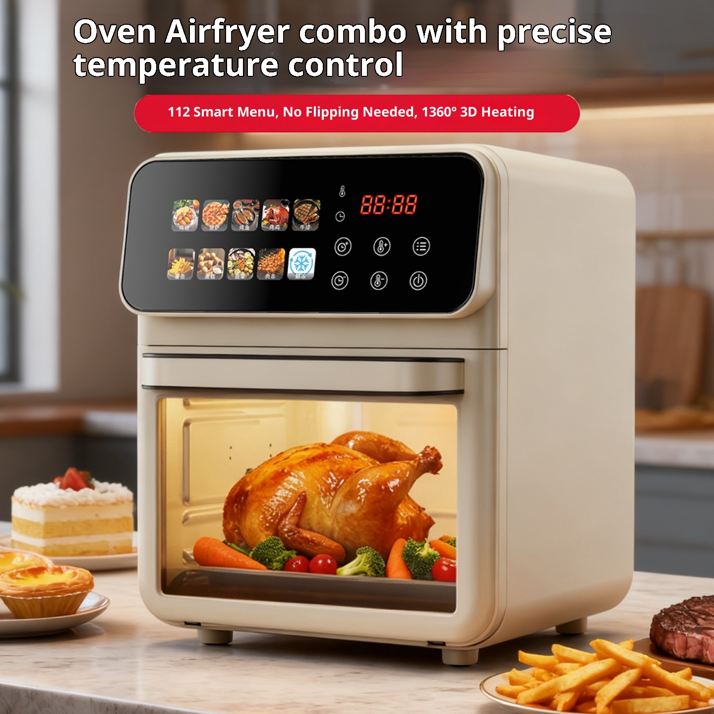 US In-stock Digital Touchscreen Smart Electric Square Air Fryer Oven Large Capacity 10L Stainless Steel Electric Fryer for Home
