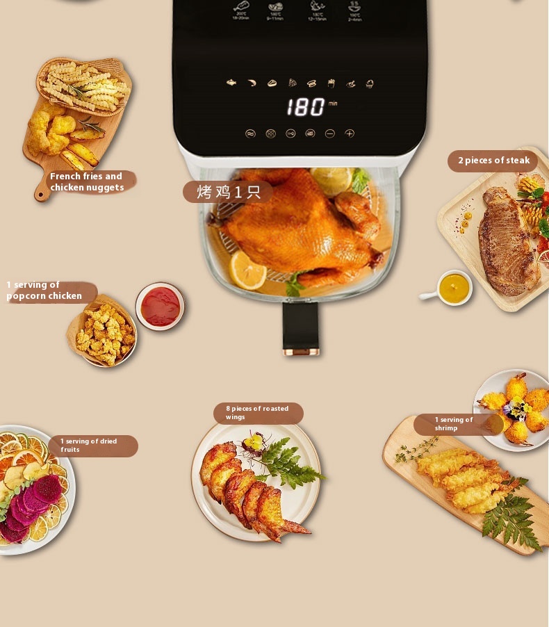 Modern Square Air Fryer 8L Large Capacity Glass Viewing Window Fully Automatic Multi-Functional Household Hotel Use Touch 1 Year