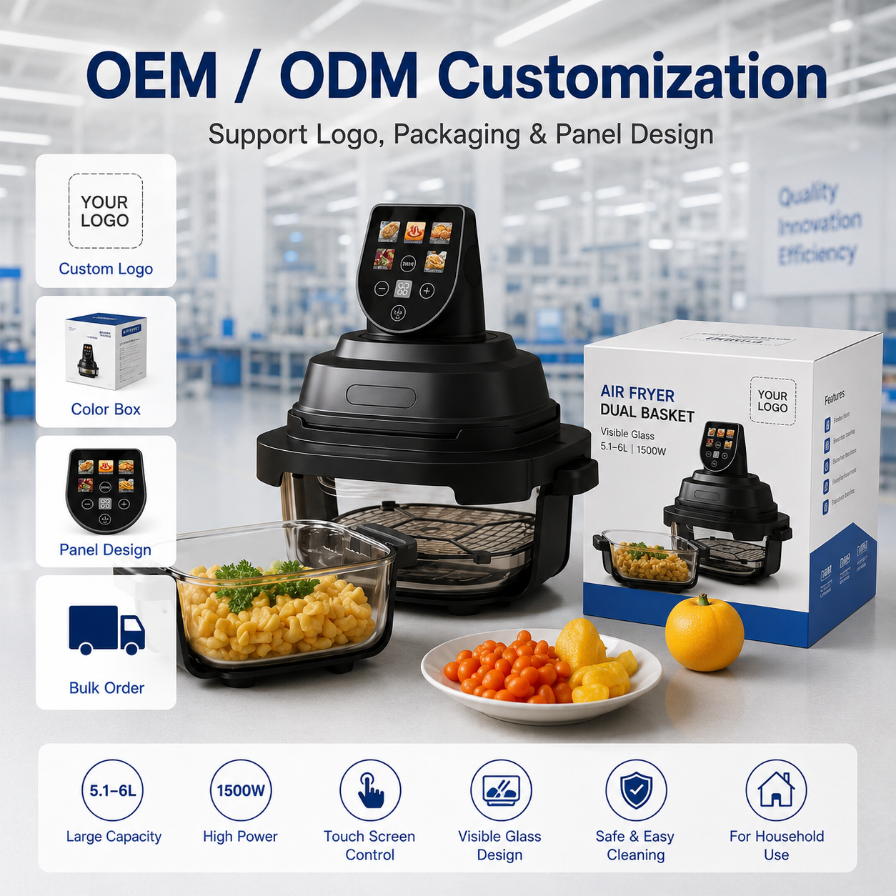 New Touch Screen Digital Crispy Air Fryer Electric Smart Ideal for Oil-Free Cooking with Window Display KA39001