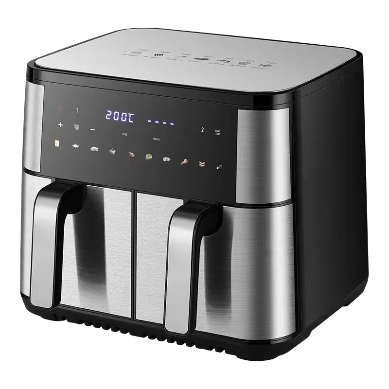 5+5L Arge-Capacity Double-Barrel Electric Fryer Multifunctional Stainless Steel Touch Screen Oven Smart Double-pot Air Fryer