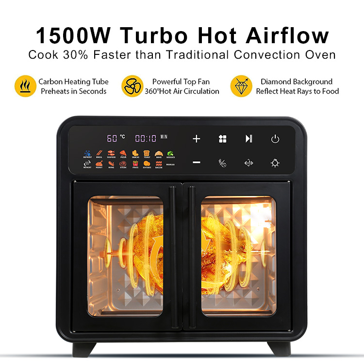 Powerful Dual Heating Turbo Flow System French Door air Fryer Oven Oil Free air Fryer Convection Oven